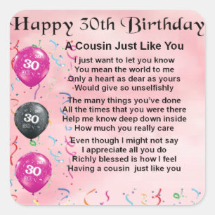 Pegatina Cuadrada Poema del primo - rosa - trigésimo cumpleaños