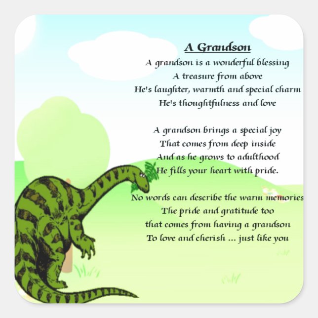 Pegatina Cuadrada Poema Grandson - Dinosaurio (Anverso)