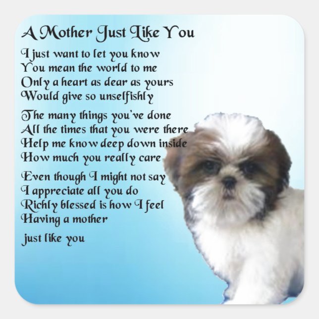 Pegatina Cuadrada Poema Madre - Diseño Shih Tzu (Anverso)