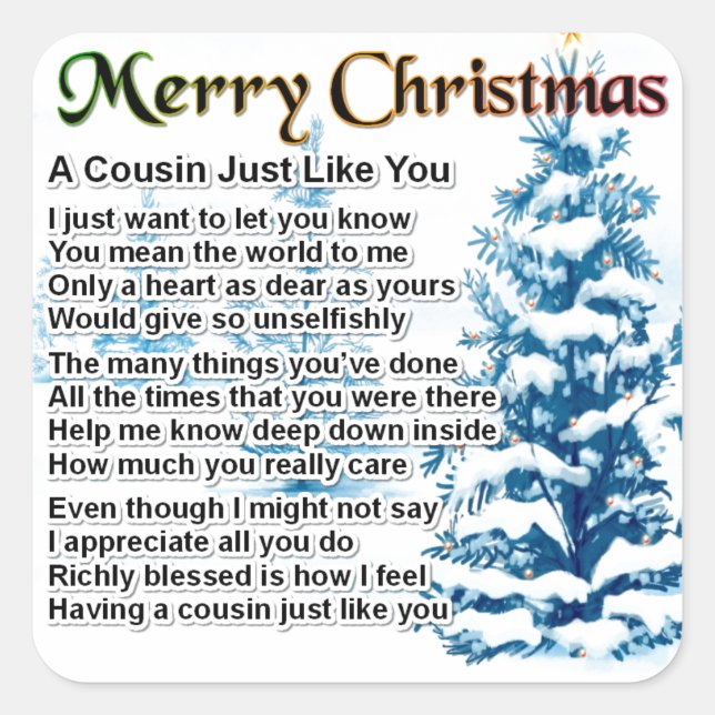 Pegatina Cuadrada Poema primo - Diseño de Navidades (Anverso)