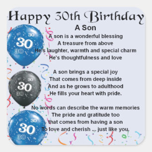 Pegatina Cuadrada Poema Son - Diseño de cumpleaños número 30