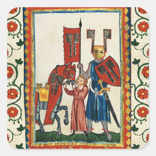 PEGATINA CUADRADA POETA ALEMANA COMO MINIATURA MEDIEVAL TEUTÓNICA DE (Anverso)