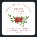 Pegatina Cuadrada Poinsettia Christmas Garland Wedding Sanitizer Gel<br><div class="desc">Poinsettia Christmas Garland Wedding Sanitizer Gel Square Sticker. IMPORTANT NOTICE: This design is part of a collection and has other coordinated elements that you can find in my store. Sometimes it can be difficult to aesthealign and texts or initials on the designs, if so tell me and I'll do it...</div>