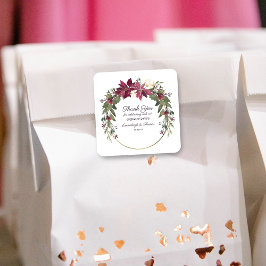 Pegatina Cuadrada Poinsettia Floral Gracias Por Favor | Rojo escarla