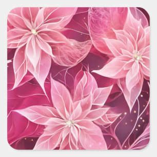Pegatina Cuadrada Poinsettia rosa suave