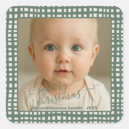 Pegatina Cuadrada Poinsettia Sage Green Ivory Christmas baby Photo