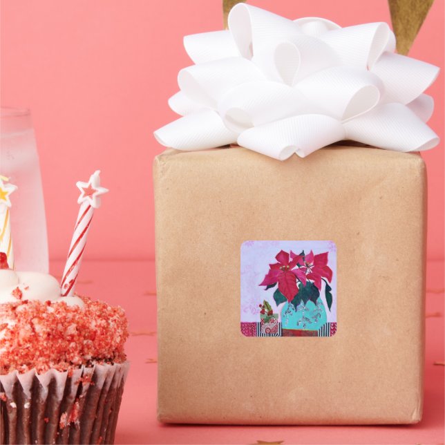 Pegatina Cuadrada Poinsettias (Fiesta)