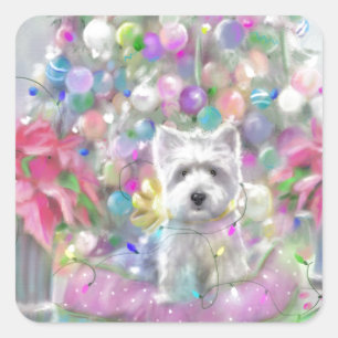 Pegatina Cuadrada Poinsettias rosados