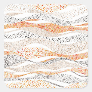 Pegatina Cuadrada Pointillism Wavy Polka: Textil de Doodle lindo