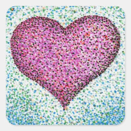 Pegatina Cuadrada Pointillismo colorido rosa del corazón