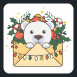 Pegatina Cuadrada Polar Bear Christmas Letter Winter Animals Polar S<br><div class="desc">The polar bear at Christmas as a Christmas greeting. Funny animals in the letter for the holidays. A sweet Christmas greeting. Polar bears are cute animals and perfect for Christmas.</div>