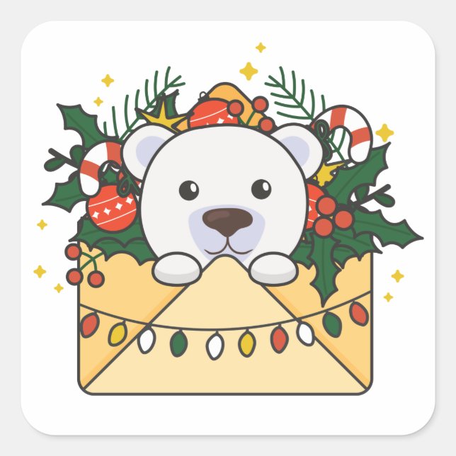 Pegatina Cuadrada Polar Bear Christmas Letter Winter Animals Polar S (Anverso)