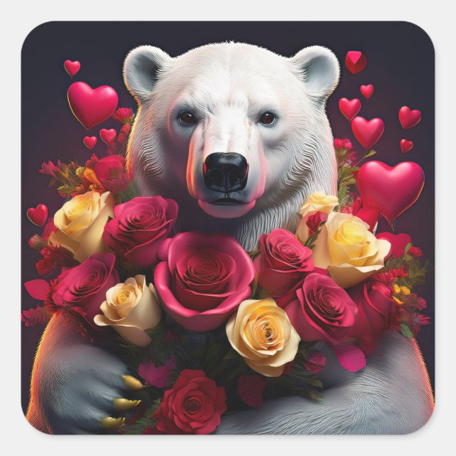 Pegatina Cuadrada Polar Bear Wants You To Be His Valentine (Anverso)