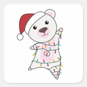 Pegatina Cuadrada Polar: Navidades del oso polar niegan animales de