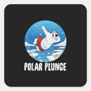 Pegatina Cuadrada Polar Plunge Ice Jump Polar Bear Winter Swim