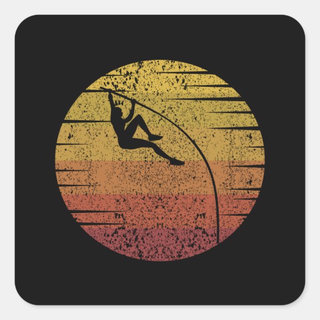 Pegatina Cuadrada Pole Vaulting Retro (Anverso)