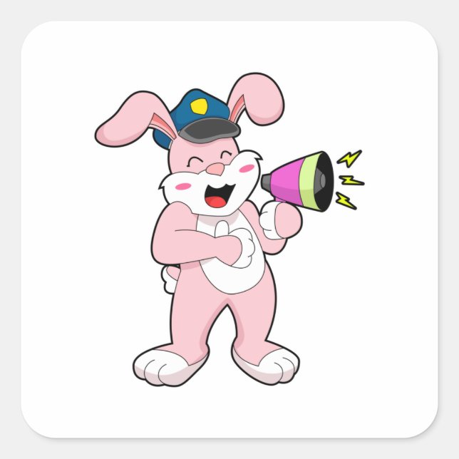 Pegatina Cuadrada Policía de conejos Micrófono (Anverso)