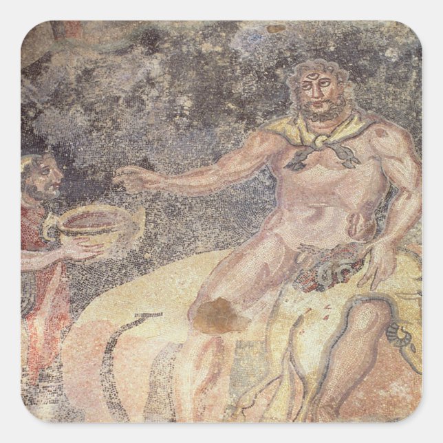 Pegatina Cuadrada Polifemo el Cíclope, mosaico romano (Anverso)