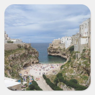 Pegatina Cuadrada Polignano una playa de ciudad mare en Puglia pegat