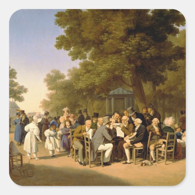 Pegatina Cuadrada Políticos en los jardines de las Tullerías, 1832 (Anverso)