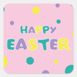 Pegatina Cuadrada Polka Dots Pastel Pink Happy Easter