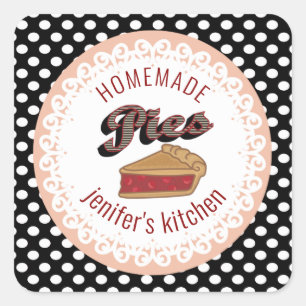 Pegatina Cuadrada Polka vintage hace tipografía pasteles caseros