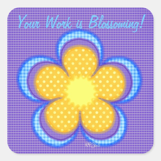 Pegatina Cuadrada Polkadot n Check Flower (Anverso)