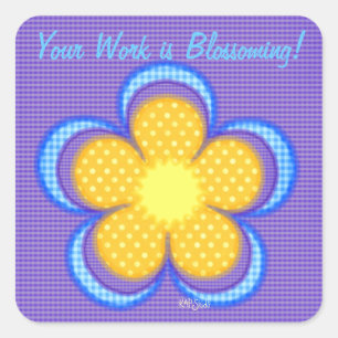 Pegatina Cuadrada Polkadot n Check Flower