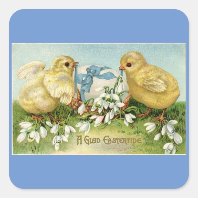 Pegatina Cuadrada Pollitas Vintage Con Calcomanías De Huevos (Anverso)