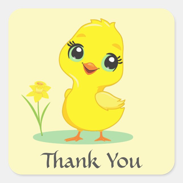 Pegatina Cuadrada Pollito Feliz Gracias (Anverso)