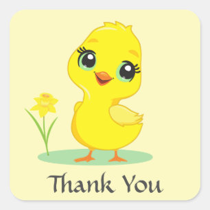 Pegatina Cuadrada Pollito Feliz Gracias