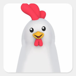 Pegatina Cuadrada Pollo blanco y gallo