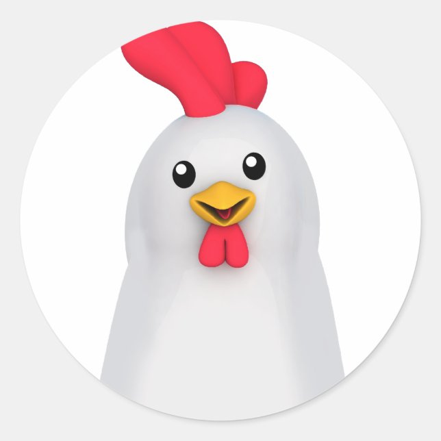 Pegatina Cuadrada Pollo blanco y gallo (Anverso)