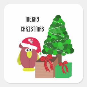 Pegatina Cuadrada Pollo de Navidad de Dibujos Animados