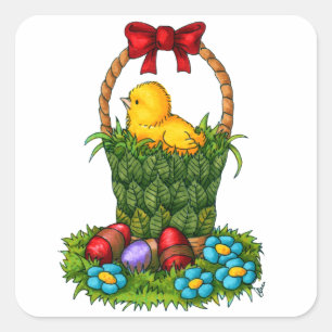 Pegatina Cuadrada Pollo de Pascua