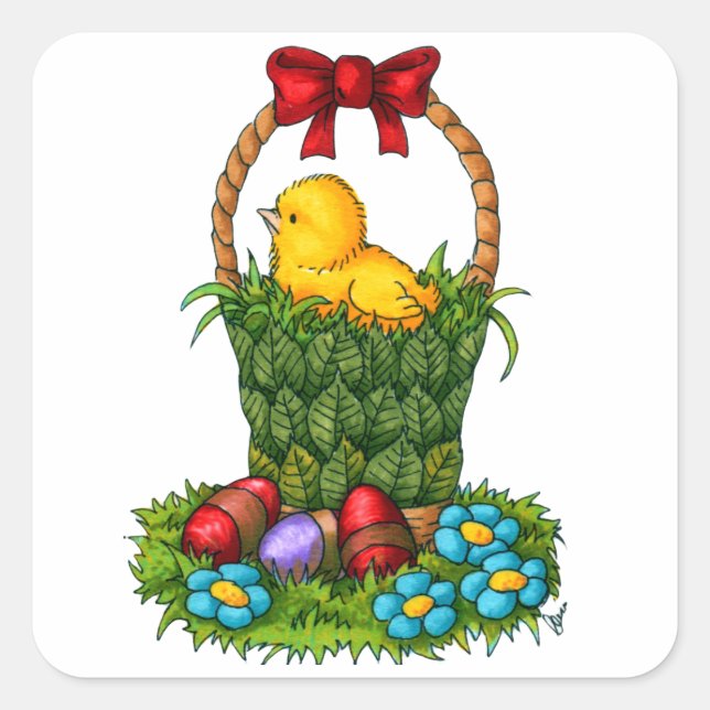 Pegatina Cuadrada Pollo de Pascua (Anverso)