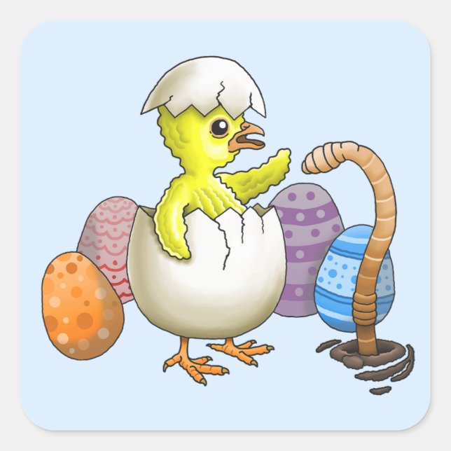 Pegatina Cuadrada Pollo de Pascua con sombrero (Anverso)