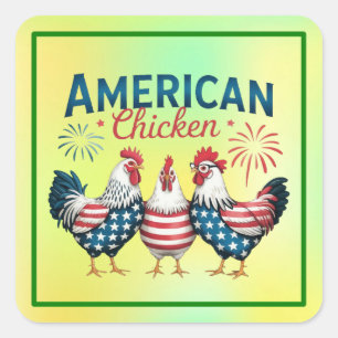 Pegatina Cuadrada Pollo Patriótico Americano del 4 de Julio-62987