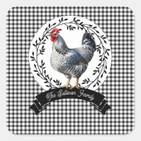 Pollo rústico de gallo de campo BW Gingham Checks