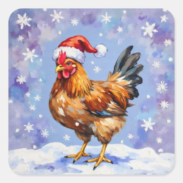 Pegatina Cuadrada Pollo Santa (Anverso)