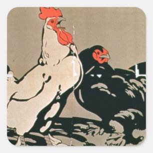 Pegatina Cuadrada Pollo y gallina (litho del color)
