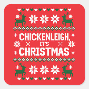 Pegatina Cuadrada Polloleigh Es Navidad Divertida Navidad Pollo 