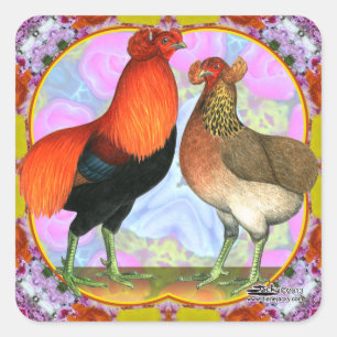 Pegatina Cuadrada Pollos araucanos Art Nouveau