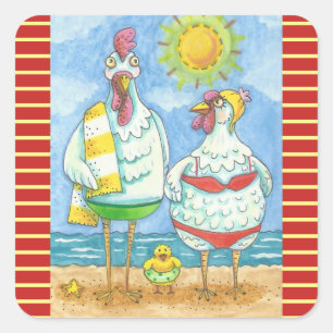 Pegatina Cuadrada POLLOS DEL MAR, FUNNY PEGATINAS Square * Hoja