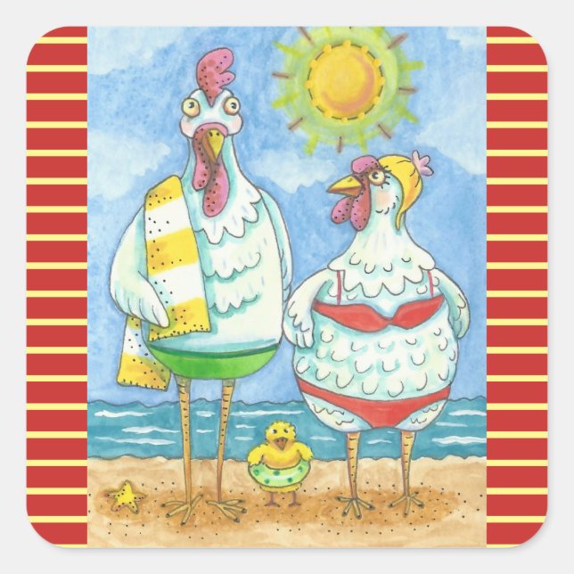 Pegatina Cuadrada POLLOS DEL MAR, FUNNY PEGATINAS Square * Hoja (Anverso)
