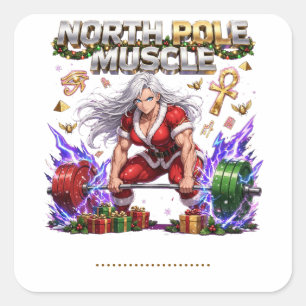 Pegatina Cuadrada Polo Norte Músculo Sra Claus - Gimnasio de Navidad