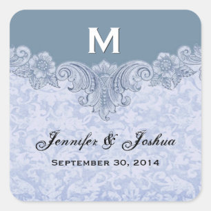 Pegatina Cuadrada Polvo Blue Vintage Wedding Date