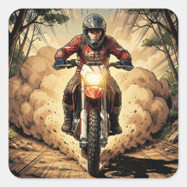 Pegatina Cuadrada Polvo y Determinación Motocross a Toda Velocidad