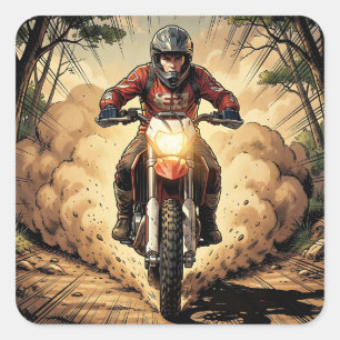 Pegatina Cuadrada Polvo y Determinación Motocross a Toda Velocidad
