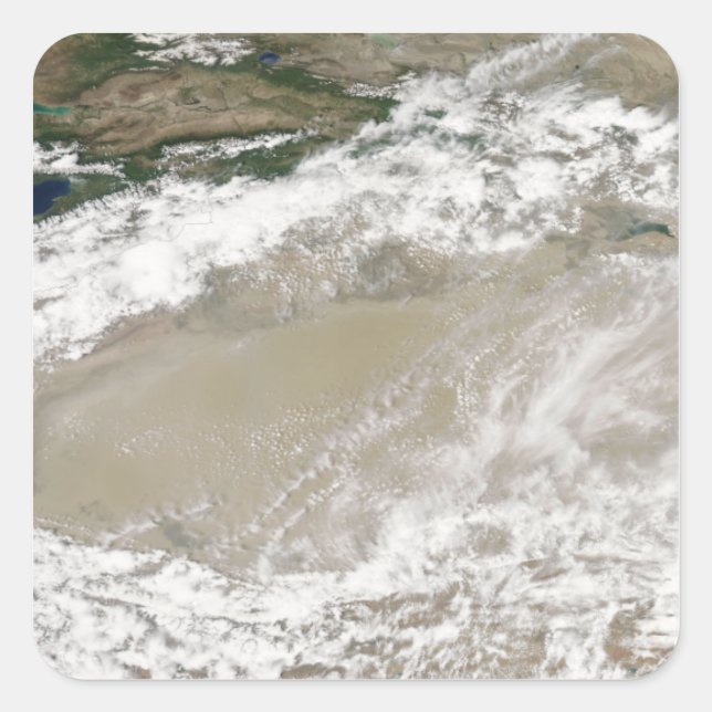 Pegatina Cuadrada Polvo y nubes sobrevuelan el Des Taklimakan (Anverso)
